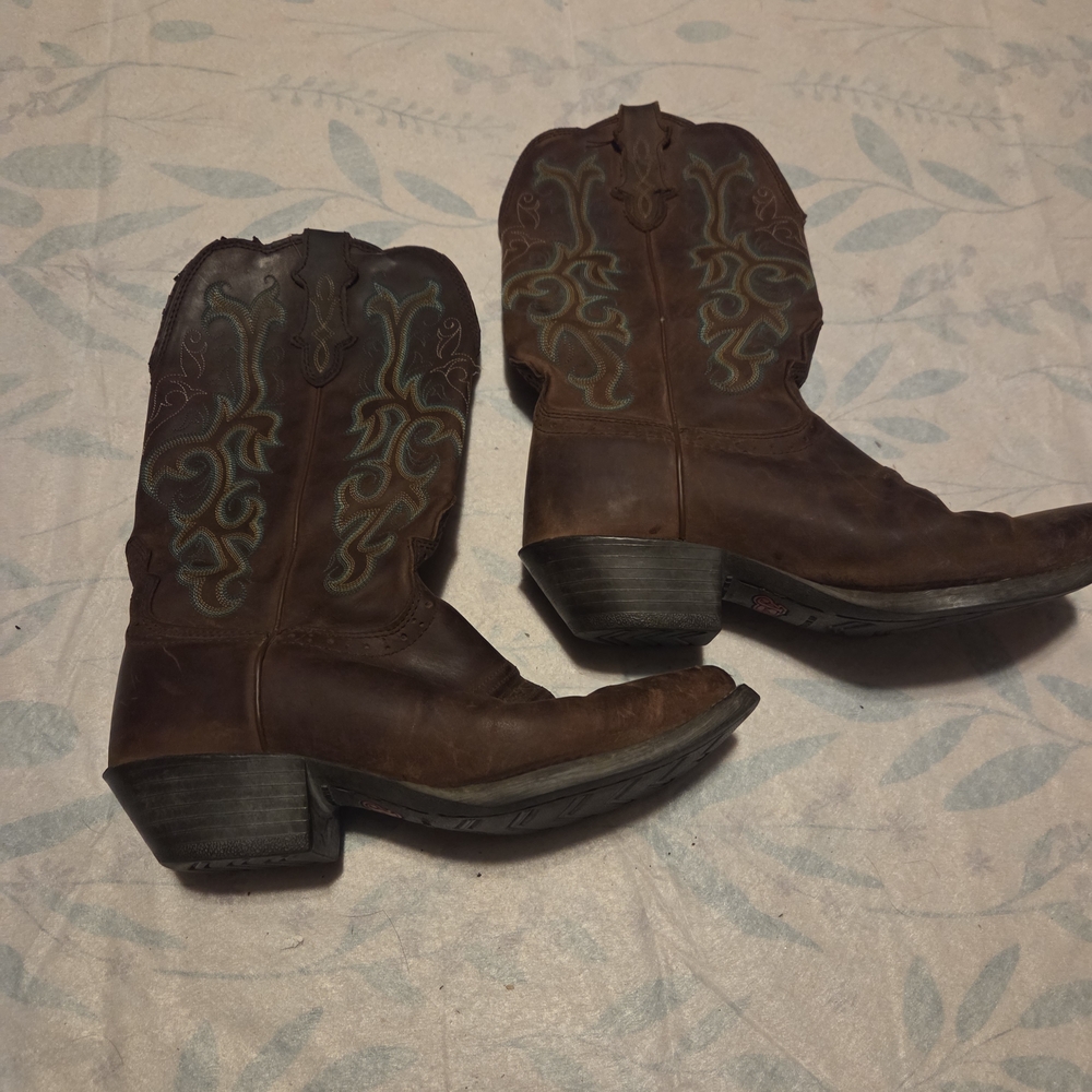 Justin Boots Brown and Teal Heeled Boots